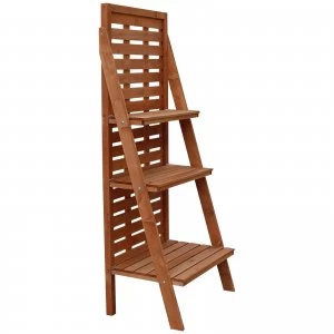 Image of Outsunny Fir Wood 3-Tier Outdoor Plant Ladder Stand Burnt Orange Tone