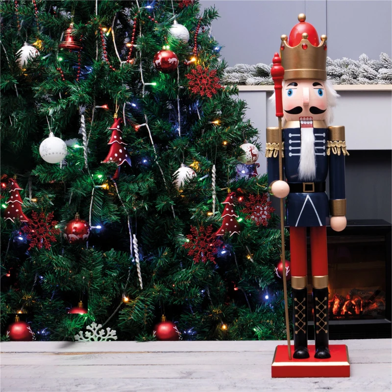 Image of St Helens Large 60cm Traditional Christmas Nutcracker Blue Red and Gold with Staff ELV-191952
