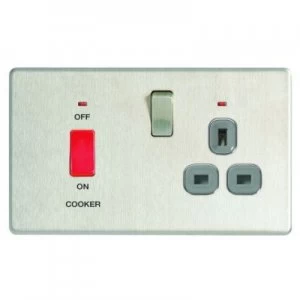 Image of Wickes 45A Cooker Switch and 13A Socket Brushed Steel Screwless Flat Plate