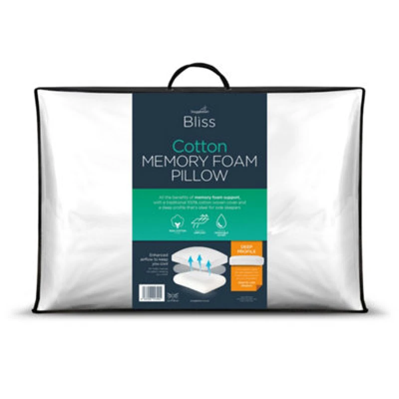 Image of Snuggledown Single Bliss Cotton Memory Foam Deep Filled Side Sleeper Pillow White