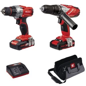 Image of Einhell Power-X-Change 18V Cordless Combi & Drill Driver Twin Pack with 2 x 1.5AH Li-Ion Battery and Tool Bag