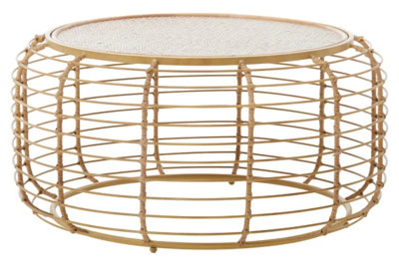 Image of Orsina Rattan Round Coffee Table, Rustic Charm Coffee Table For Drawing Room Or Living Room, Rattan Coffee Table