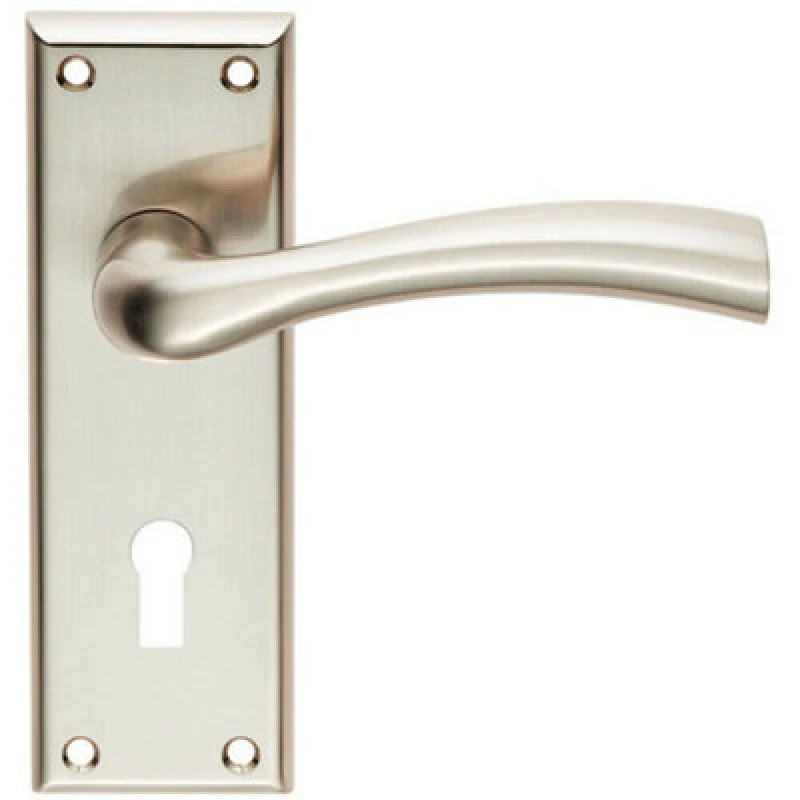 Image of Loops Chunky Curved Tapered Handle on Lock Backplate 150 x 50mm Satin Nickel Metallics