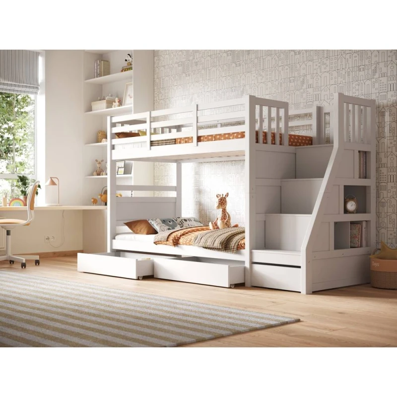 Image of Flair Lunar Staircase Bunk Bed with Storage in White Size: Single White Unisex Single