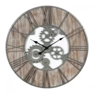 Image of HOMETIME Large Round Metal and Wood Wall Clock 80cm