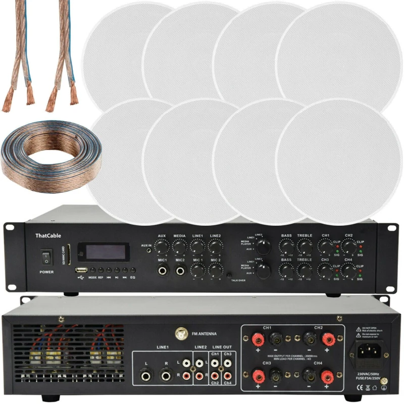 Image of Loops 800W Bluetooth Sound System 8x 100W Slim Ceiling Speaker 4 Zone Matrix Amplifier Multi unisex