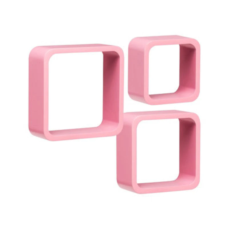 Image of Premier Housewares Set Of Three Pink Mdf Wall Cubes Pink