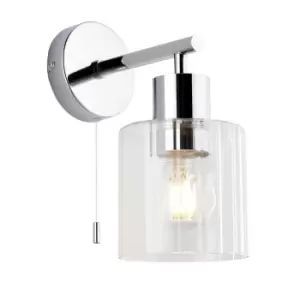 Image of Lucca Bathroom Metal Wall Lamp Chrome Plate Ribbed Glass IP44