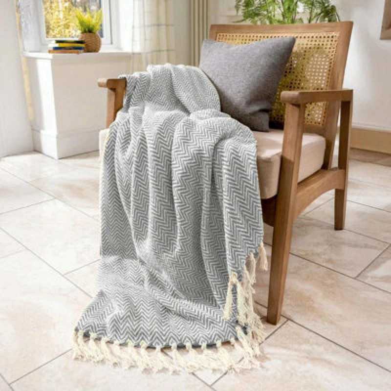 Image of Allure Bath Fashions Audley Chevron Herringbone Throw Blanket - Light Grey, 125 X 150Cm