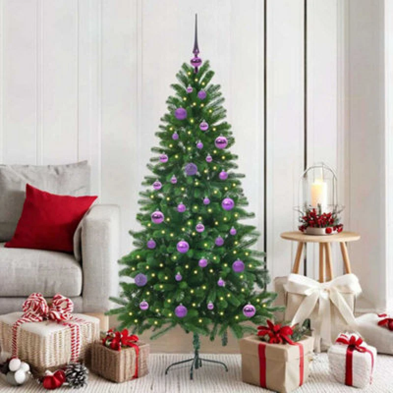 Image of vidaXL Christmas Tree with 150 LEDs, Lilac Balls with Stand Green 150cm PE, Green 3396324