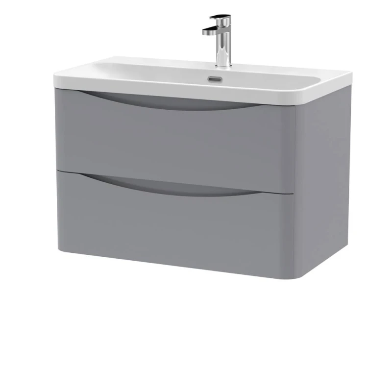 Image of Balterley Arch Bathroom Wall Hung 2 Drawer Vanity, Ceramic Basin, Grey, 800mm in Grey Grey Unisex