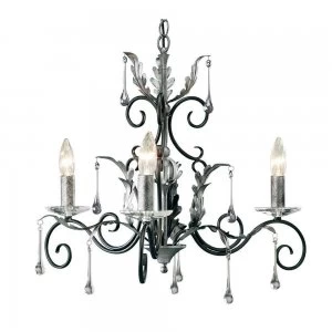 Image of Chandelier 3 Light Black, Silver Floral Leaves Design , E14