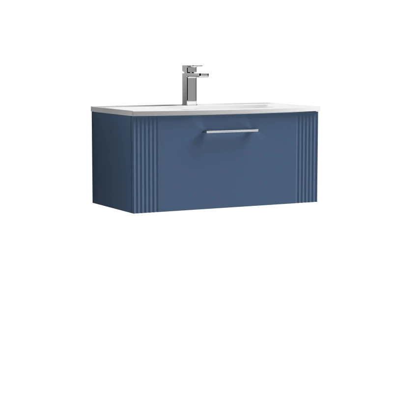 Image of Balterley 1 Drawer Wall Hung Vanity Unit with Curved Basin Blue 800mm Blue
