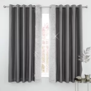 Image of Catherine Lansfield Silver Shimmer Crushed Velvet Pinsonic Eyelet Curtains Silver
