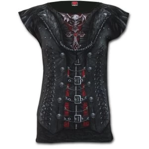 Image of Gothess Wrap Allover Cap Sleeve Womens Medium Short Sleeve Top - Black