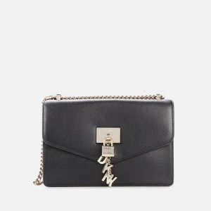 Image of DKNY Womens Charm Logo Leather Cross Body Bag - Black