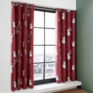 Image of Catherine Lansfield Munro Stag Eyelet Curtains Red and White