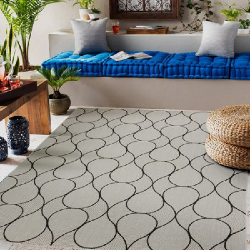 Image of RugsX Carpet Sisal Flat 49379960 Drops Cream / Black 80X150 Cm