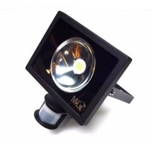 Image of KnightsBridge Black LED Energy Saving Die-Cast Aluminium Floodlight With PIR Indoor Outdoor Lighting - 20 Watt