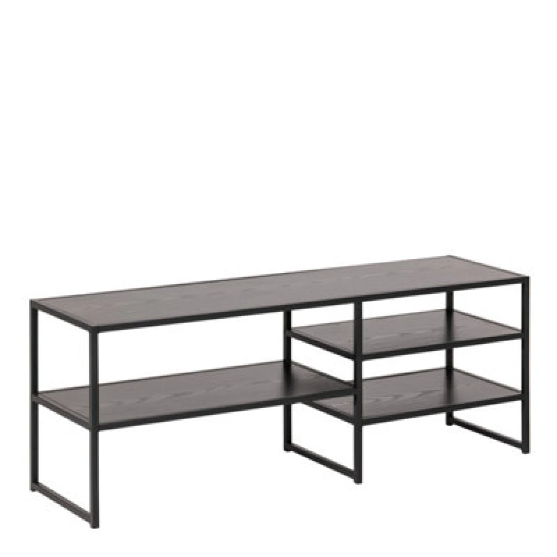Image of Furniture To Go Seaford Black Metal Open TV Unit with 3 Black Shelves Black