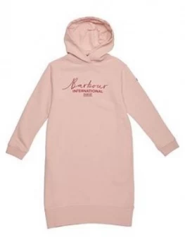 Image of Barbour International Girls Grid Hooded Sweat Dress - Pink, Size 10-11 Years, Women