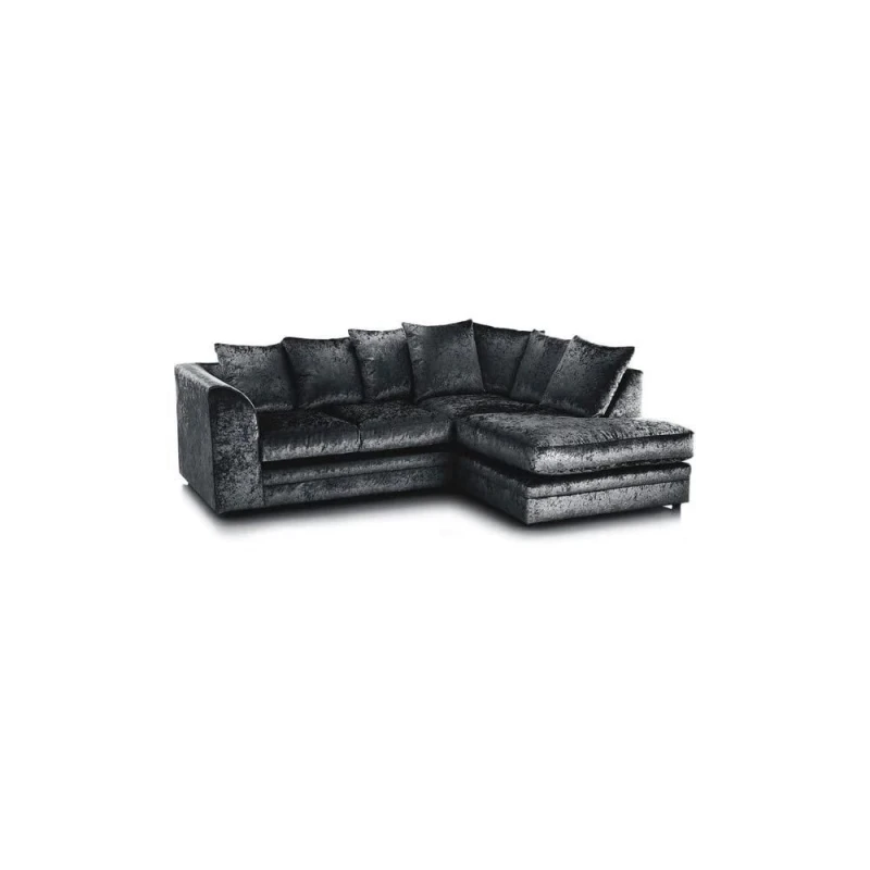 Image of LUXURY LIFE Dylan Crushed Velvet Fabric Right Hand Facing Corner Sofa Black