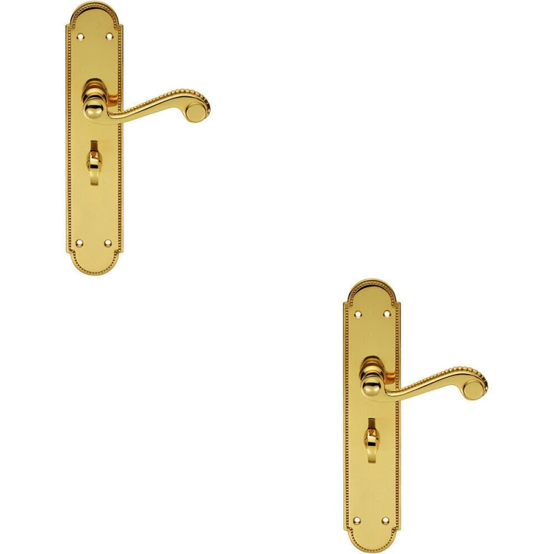 Image of Loops 2x PAIR Beaded Pattern Handle on Bathroom Backplate 249 x 50mm Polished Brass Metallics
