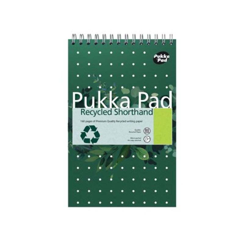 Image of Pukka Pad Recycled Shorthand Jotta Pad Wirebound 80gsm Ruled 160 Pages 128x203mm Green (3 Pack) RCSHRT160
