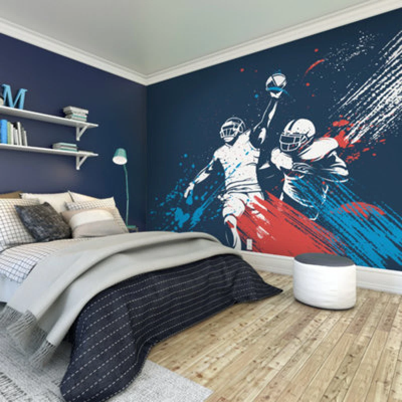 Image of Origin Murals American Footballers Paint Splash Blue Paste The Wall Mural 350Cm Wide X 280M High