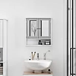 Image of Kleankin Mirror Cabinet with Double Doors Grey