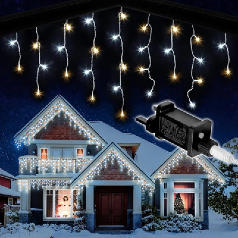 Image of Shatchi 240 LED Icicle Lights 5M - 8 Modes, White And Warm White Outdoor Christmas Lights
