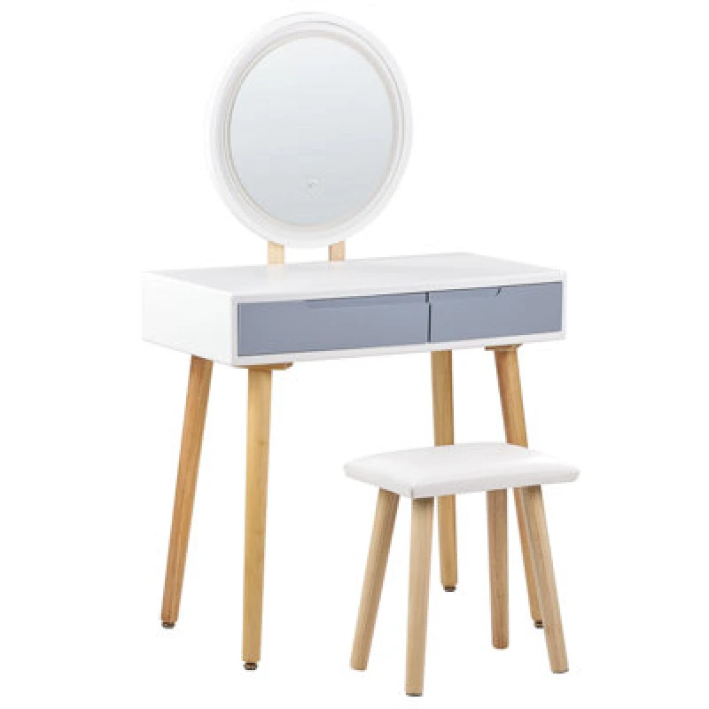 Image of Beliani Dressing Table With Mirror And Stool Josselin LED White