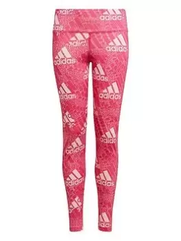 Image of adidas Designed 2 Move Junior Girls Big Logo Leggings - Dark Pink Size 7-8 Years