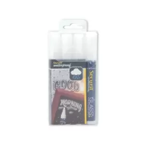 Image of Securit Waterproof Chalk Marker Chiselled Nib 2-6mm White (Pack of 4) SMA610-V4-WT