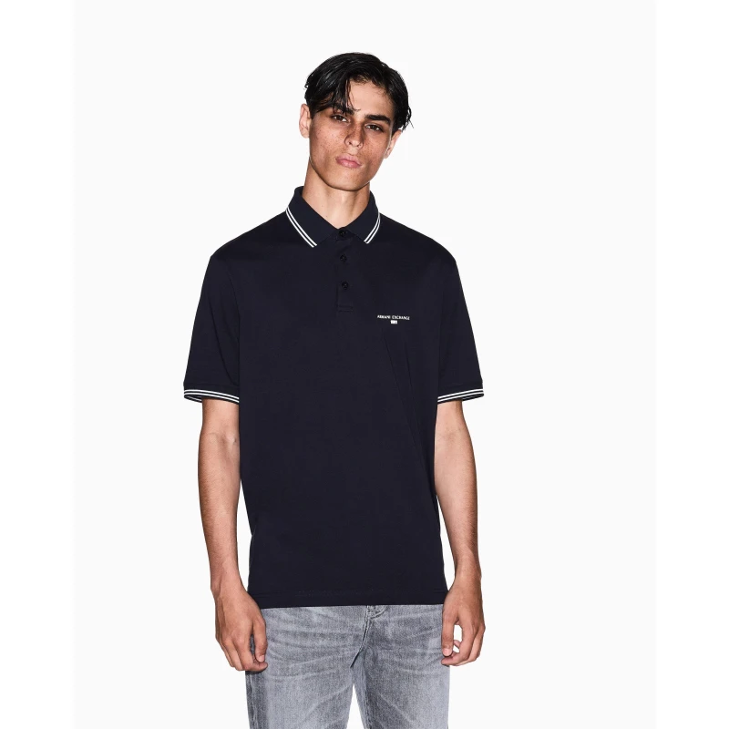 Image of Armani Exchange Mens Short Sleeve Polo Shirt Navy male S