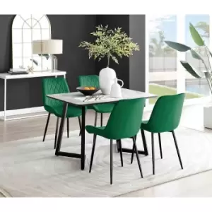 Image of Furniture Box Carson White Marble Effect Dining Table and 4 Green Pesaro Black Leg Chairs