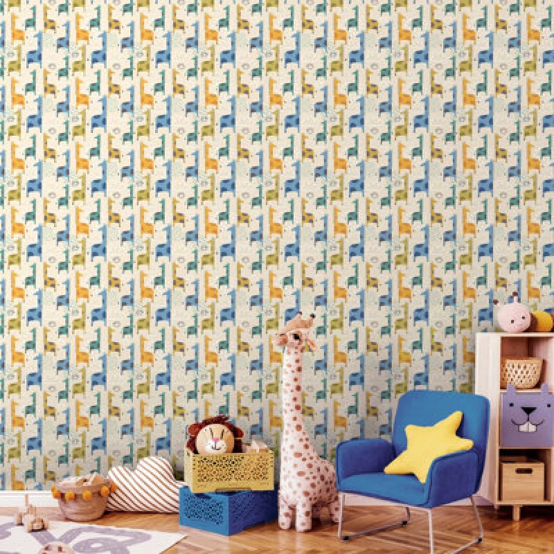 Image of Hoopla Walls Giraffe Friends Denim Mix 10M Wallpaper