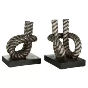 Image of Premier Housewares Set of Rope Bookends - Polyresin Antique Silver/Black