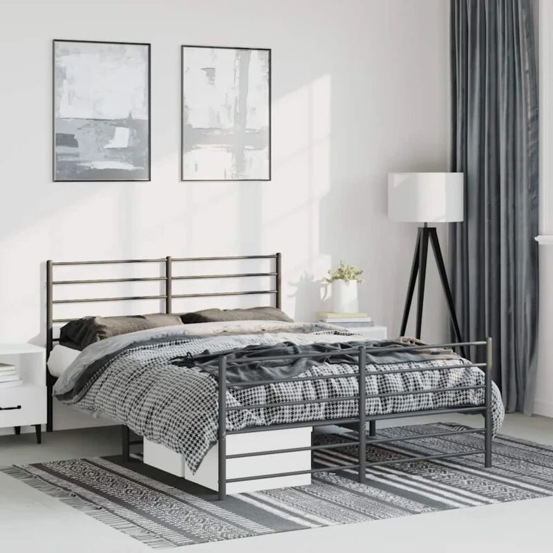 Image of JINLEFU Metal Bed Frame without Mattress with Footboard Black 150x200cm vidaXL JRVDZX-352339_FR
