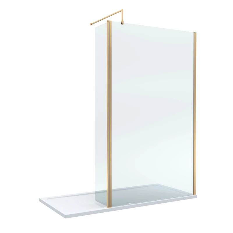 Image of Balterley 8mm Glass Wetroom Screen, Return Brushed Brass and Tray 1700 x 800mm Bronze
