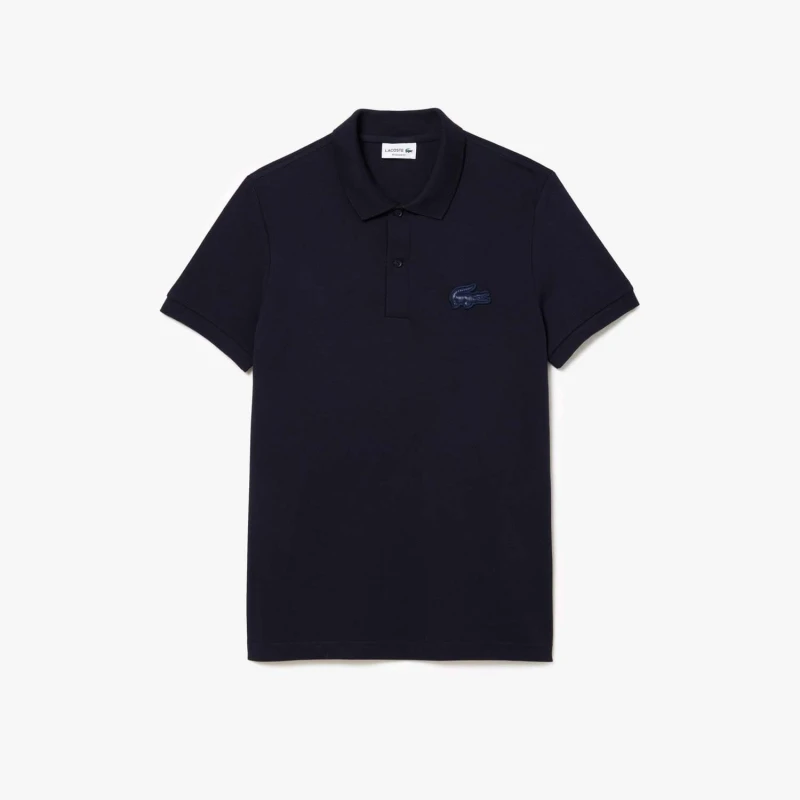 Image of Lacoste Regular Fit Quilted Crocodile Badge Polo Shirt - Blue Blue XS