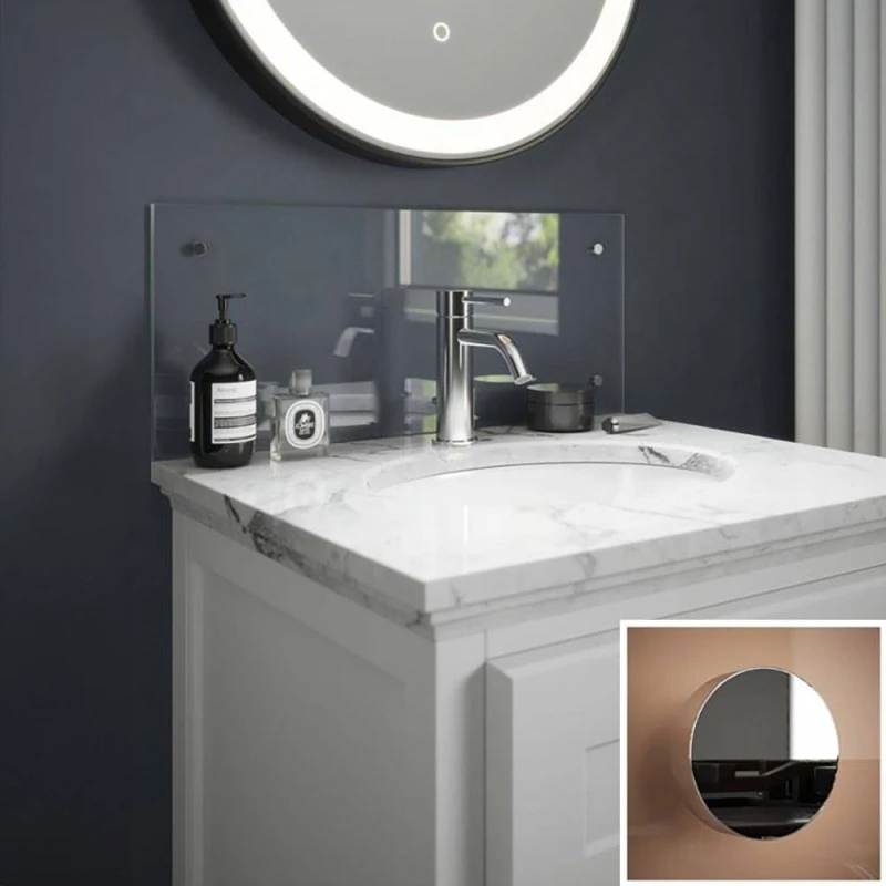 Image of Clear Glass Bathroom Splashback With Chrome Caps 250 X 500 X 4Mm, Clear SB54755