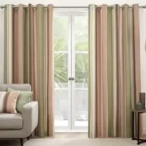 Image of Fusion Whitworth Stripe Eyelet Lined Curtains, Green, 90 x 90 Inch