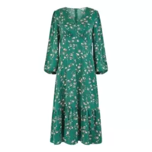 Image of Yumi Green Printed Long Sleeve Midi Dress - Green