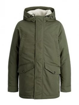 Image of Jack & Jones Junior Boys Water Repellent Hooded Parka - Olive