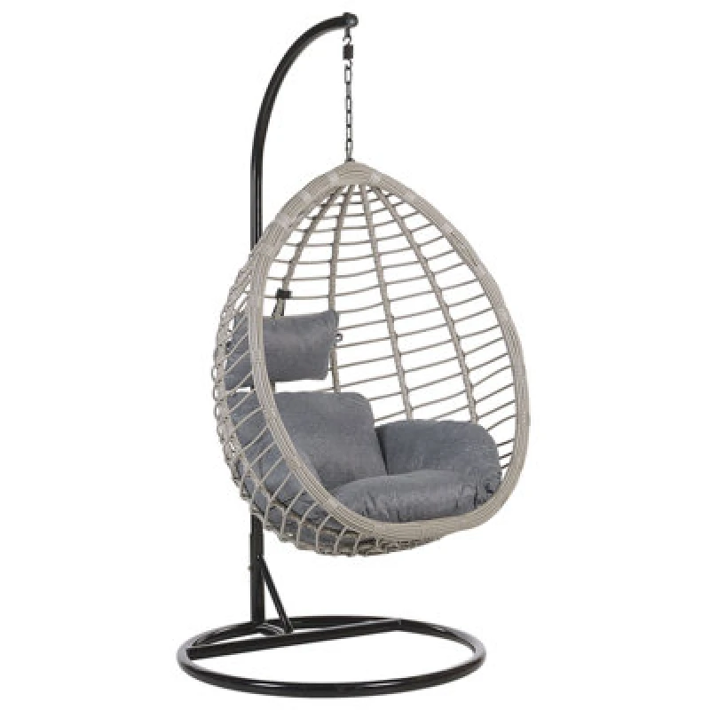 Image of Beliani Hanging Chair With Stand Tollo Pe Rattan Grey