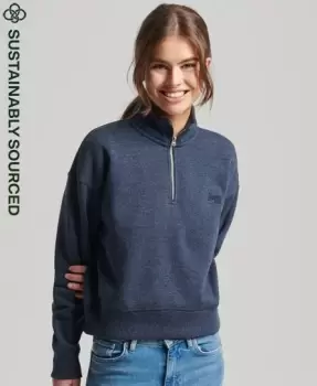 Image of Superdry Womens Organic Cotton Vintage Logo Henley Sweatshirt Navy / Vintage Navy Marl - Size: 8