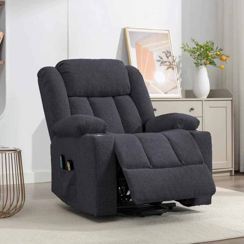 Image of Artemis Home Lovell Electric Lift Assist Riser Recliner with Massage & Heat in Dark Grey Dark Grey Unisex