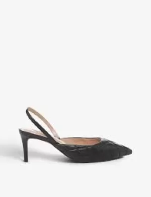Image of Dune Black Leather 'Cammie' Mid Kitten Heel Slingbacks - 3