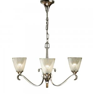 Image of 3 Light Multi Arm Ceiling Chandelier Clear Glass, Polished Nickel, E14